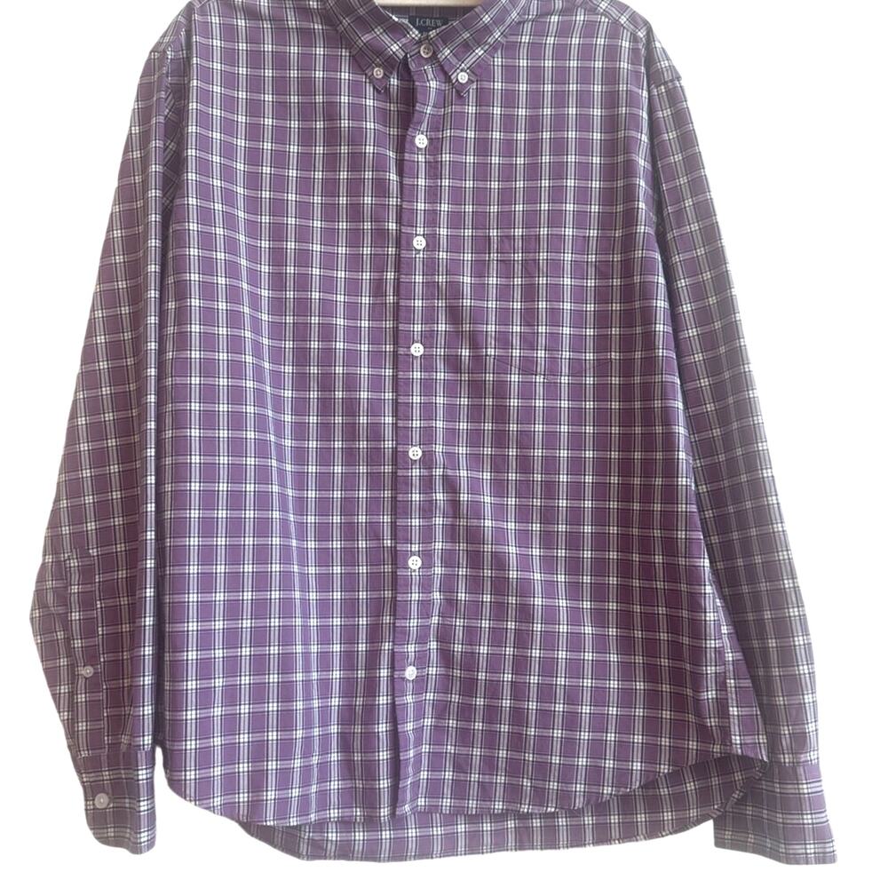 J. Crew Factory Men Slim Fit Flex Wash Purple and White Plaid Collar Button Down